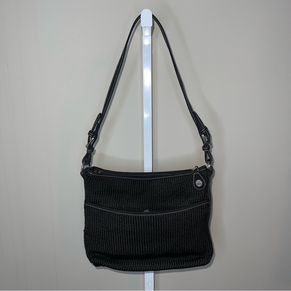 The Sak Black Crochet Shoulder Bag Boho Hobo Woven Crossbody Y2K Vintage Style